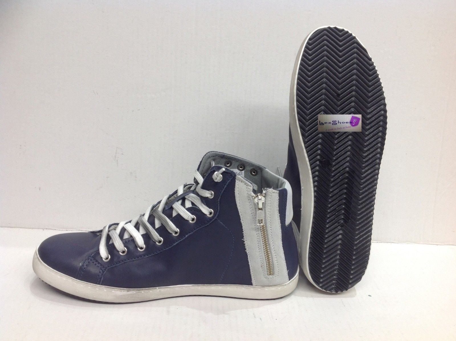 scarpe sneakers alte uomo Via Condotti pelle blu ghiaccio bo | eBay
