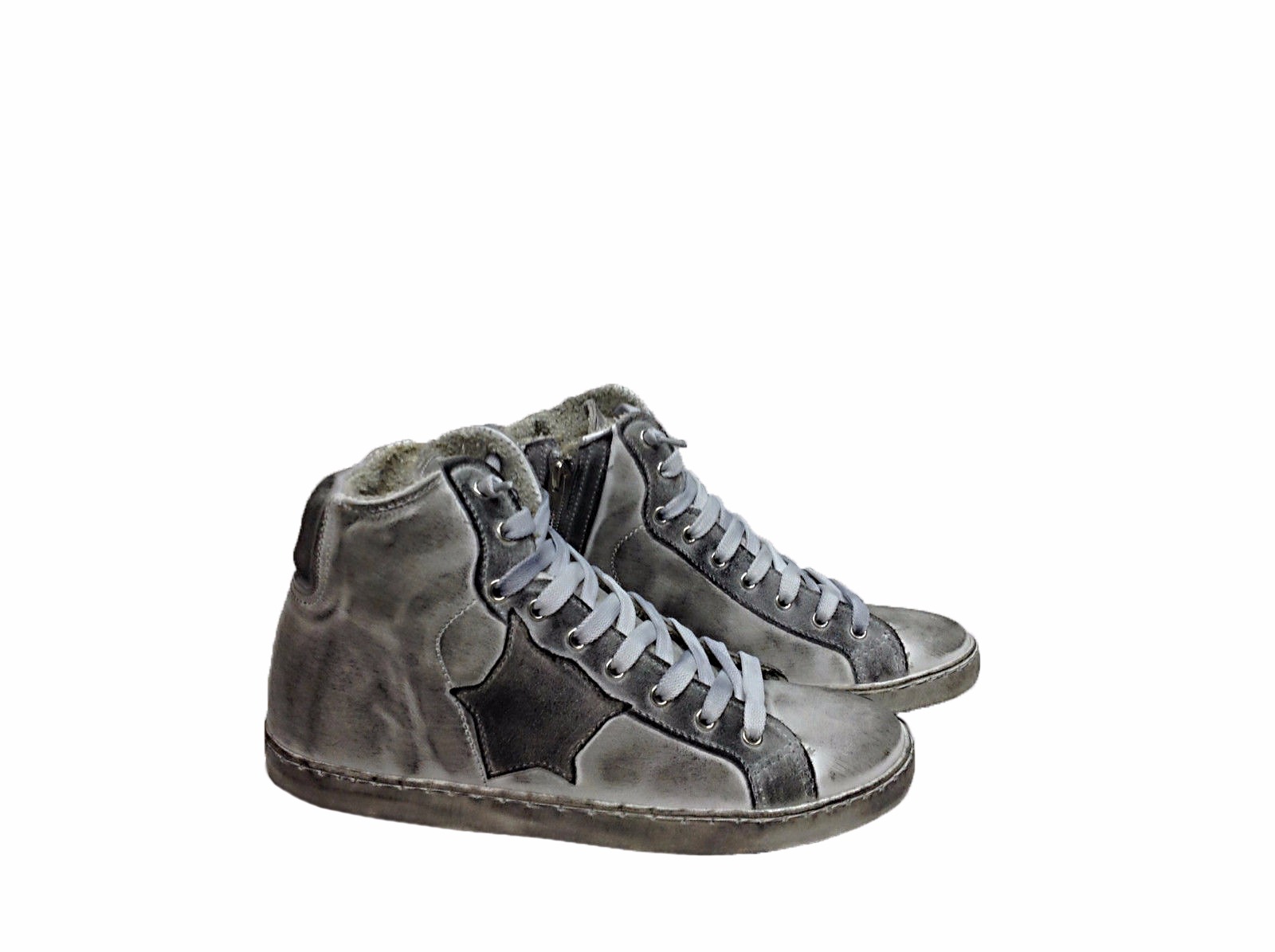 VIA CONDOTTI Scarpe Sneakers Alte Uomo Cerniera Pelle Blu Ghiaccio Borchie Cono