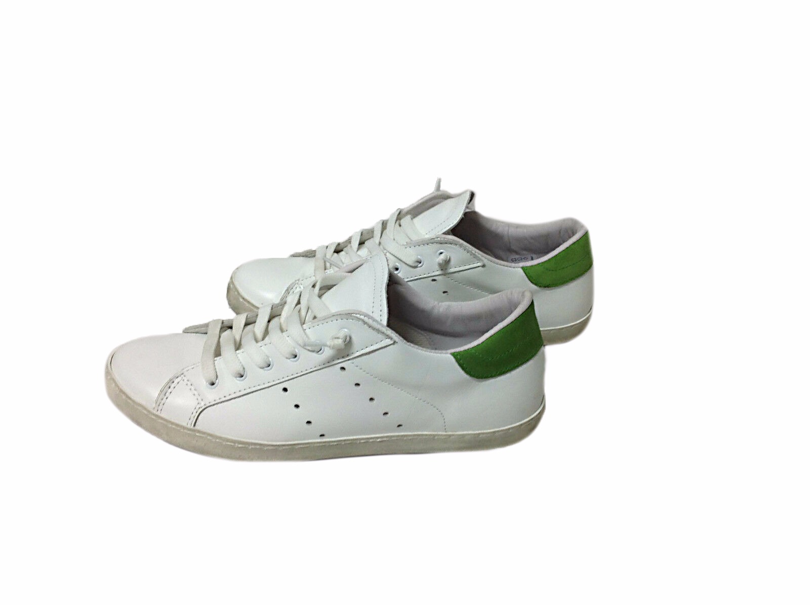 scarpe sneakers basse donna Via Condotti pelle bianco verde bucherellato Nuovo