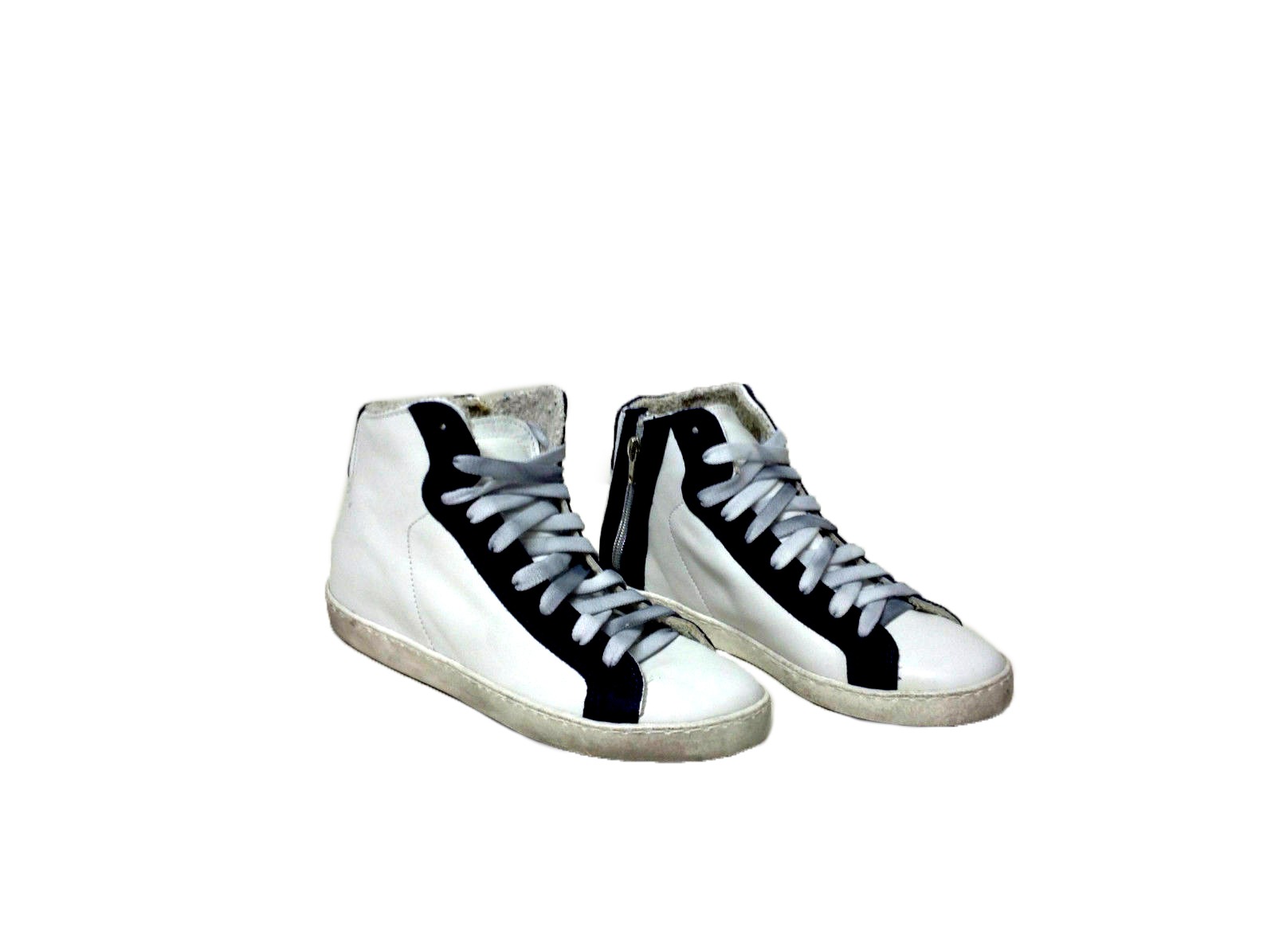 scarpe sneakers alte donna pelle bianco blu Via Condotti cerniera made in italy