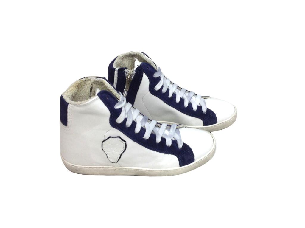 scarpe sneakers alte donna uomo pelle bianco blu Via Condotti doppio scudo bianc