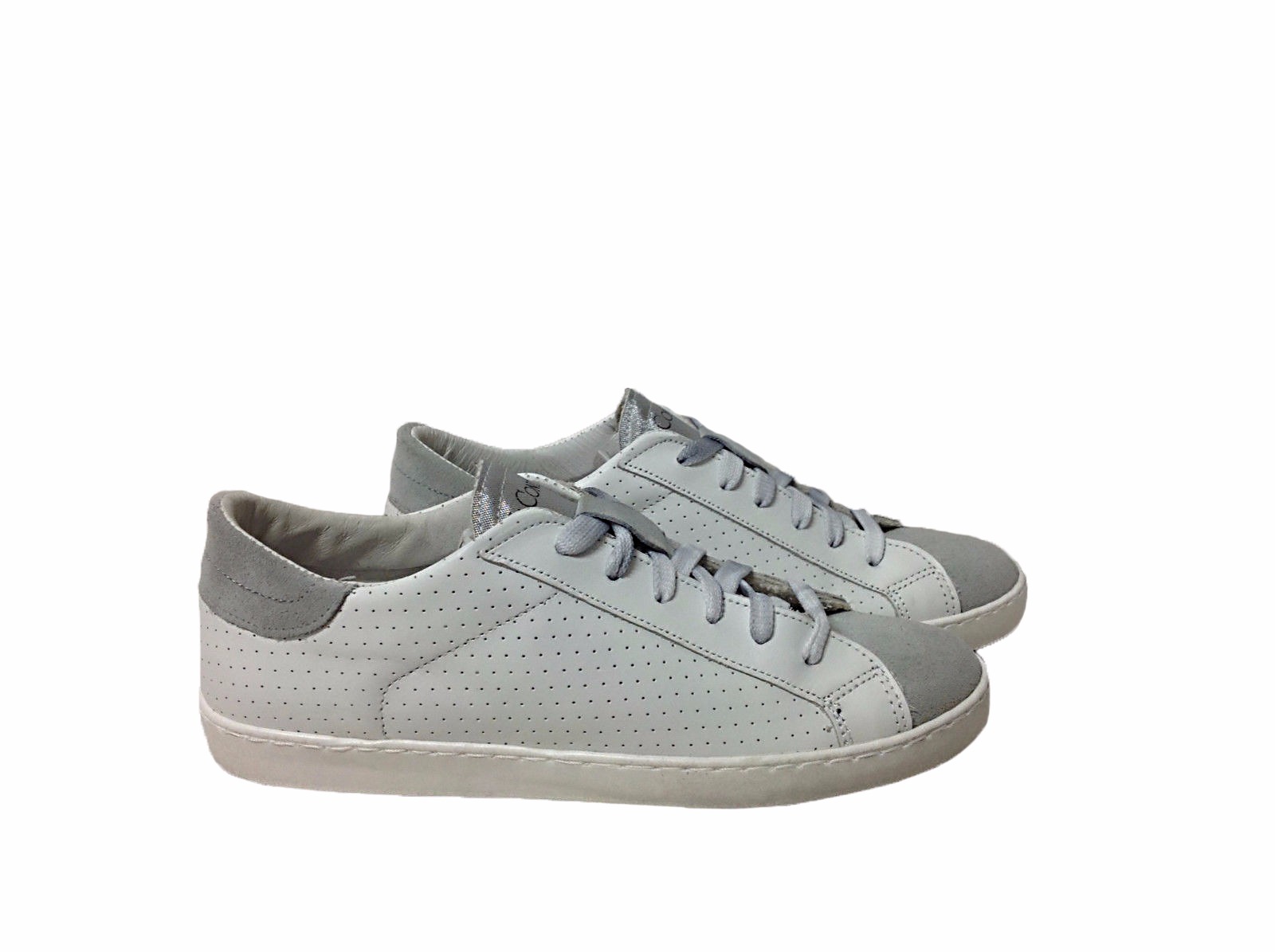 scarpe sneakers basse pelle traforata bianco grigio Via Condotti golf camoscio