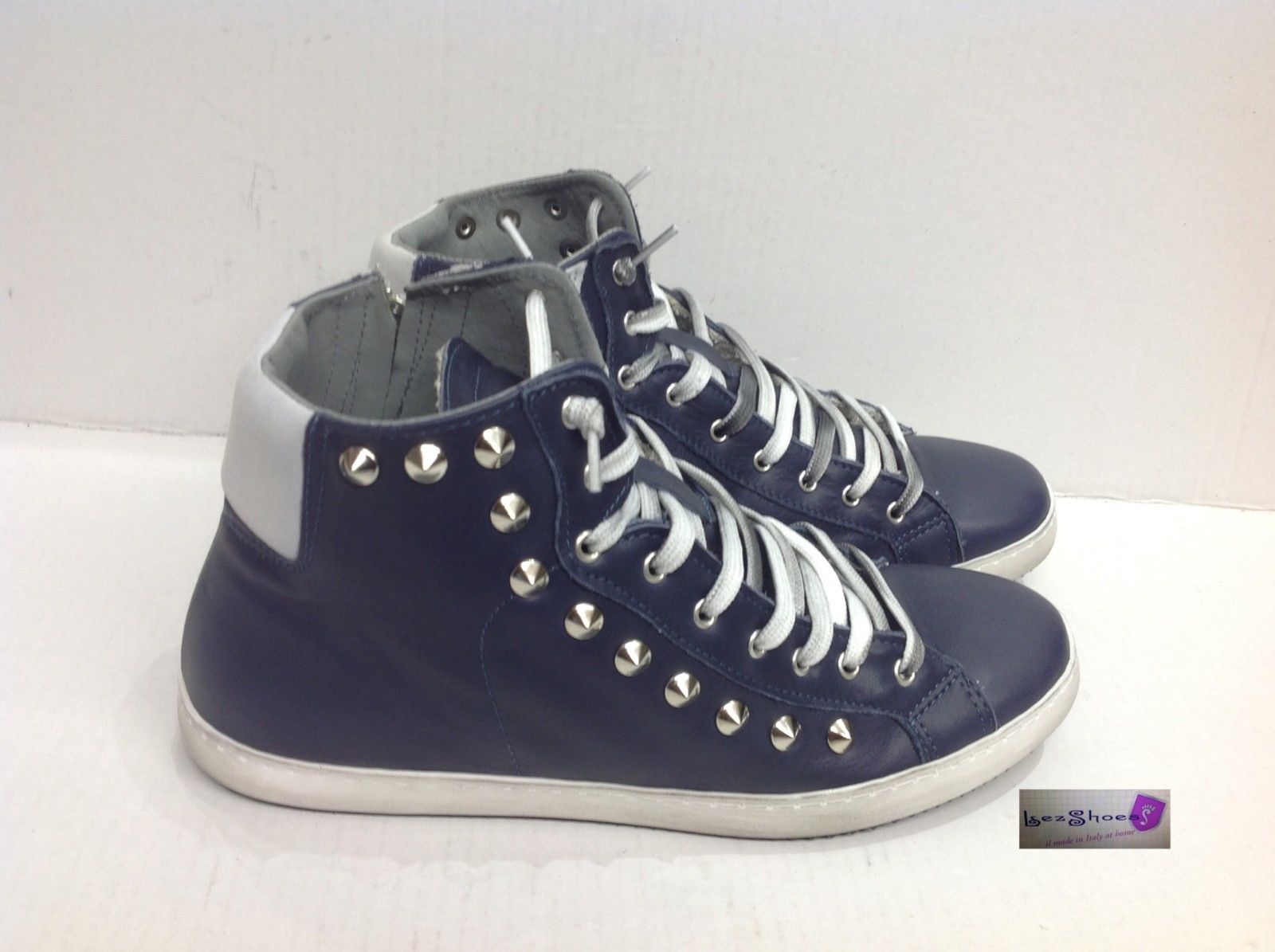scarpe sneakers alte uomo Via Condotti pelle blu ghiaccio bo | eBay