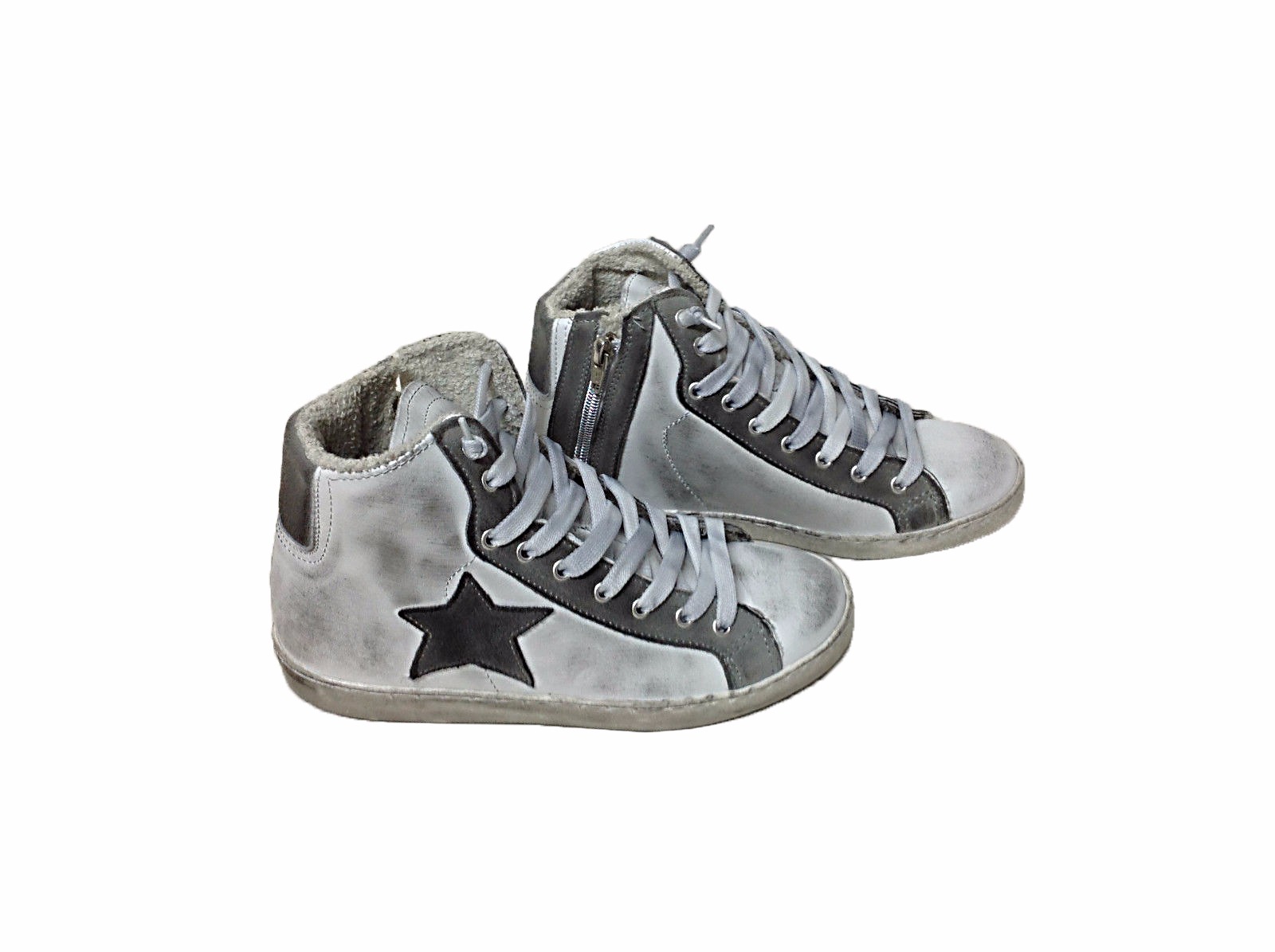 scarpe sneakers alte uomo pelle bianco grigio bicol stella sfumato Via Condotti - Foto 6 di 7