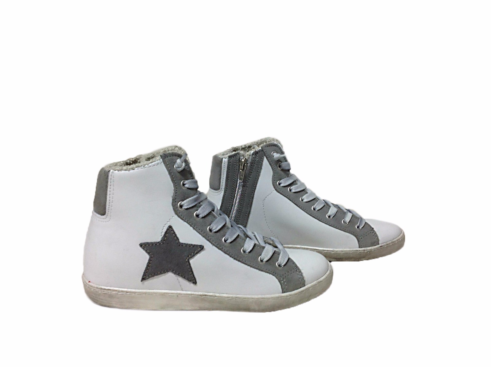 scarpe sneakers alte uomo pelle bianco grigio bicol stella sfumato Via Condotti - Foto 7 di 7