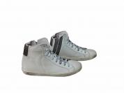 scarpe sneakers alte uomo Via Condotti made in italy pelle bianco grigio cernier