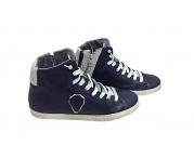 scarpe sneakers alte uomo Via Condotti pelle blu scudo made in italy