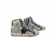 scarpe sneakers alte donna pelle bianco grigio sfumato stella BORCHIE cono Via C