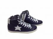 scarpe sneakers alte uomo Via Condotti pelle blu stella ghiaccio made in italy