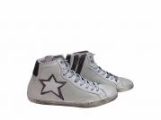 scarpe sneakers alte uomo stivaletto pelle bianca grigio doppia stella bicolor