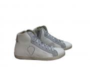 Scarpe uomo sneakers alte Via Condotti pelle bianco ghiaccio scudo made in italy