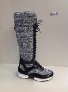 stivali donna alti Via Condotti nero bianco cerniera lacci paillettes fashion