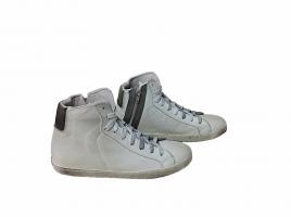 scarpe sneakers alte uomo Via Condotti made in italy pelle bianco grigio cernier