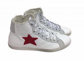 scarpe sneakers alte uomo pelle bianco ghiaccio Via Condotti stella rossa Nuovo