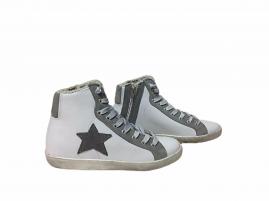 Scarpe donna sneakers alte pelle bianco ghiaccio grigio stella Via Condotti