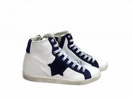 scarpe sneakers alte donna pelle bianco stella blu Via Condotti Nuovo camoscio