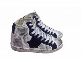 scarpe sneakers alte uomo donna pelle bianco blu stella sfumato vintage New Coll
