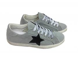 scarpe sneakers basse uomo grigie scamosciate stella nera pelle made in italy