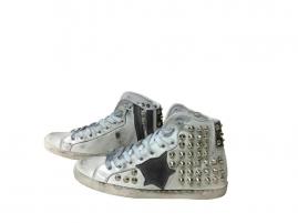 scarpe sneakers alte uomo Via Cond pelle bianca stella grigia sfumato Borchie