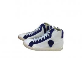 scarpe sneakers alte uomo donna pelle bianco blu Via Condotti scudo blu bianco