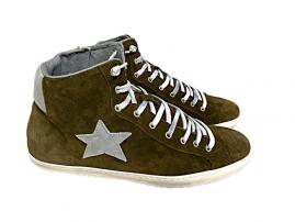 scarpe sneakers alte uomo camoscio Via Condotti verde militare stella made in it