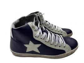 scarpe sneakers alte uomo Via Condotti pelle blu stella ghiaccio nuovo bicolor