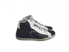 scarpe sneakers alte uomo Via Condotti pelle blu ghiaccio doppio scudo