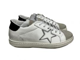 scarpe sneakers basse donna Arish pelle bianca doppia stella grigio nero