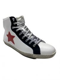scarpe sneakers alte uomo pelle bianco blu Via Condotti stella rossa Nuovo