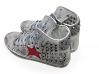 scarpe sneakers alte uomo pelle bianco grigio stella rossa sfumato borchie coni