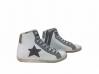 Scarpe donna sneakers alte pelle bianco ghiaccio grigio stella Via Condotti