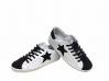scarpe sneakers basse pelle traforata bianco nero Via Condotti stella metal