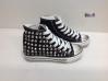 scarpe stivaletto donna in tela nero con zeppa interna borchie cono sfumato