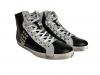 scarpe sneakers alte uomo nero pelle ghiaccio borchie cerniera camoscio fascetta