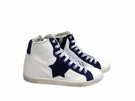scarpe sneakers alte uomo pelle bianco stella blu Via Condotti New Collection